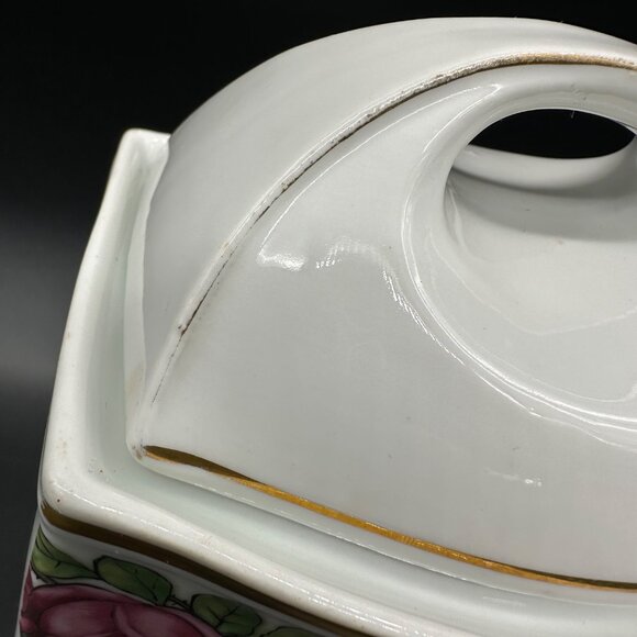 Antique German Oatmeal Canister Pink Roses Floral Kitchen Storage Pink Flowers - Picture 10 of 13